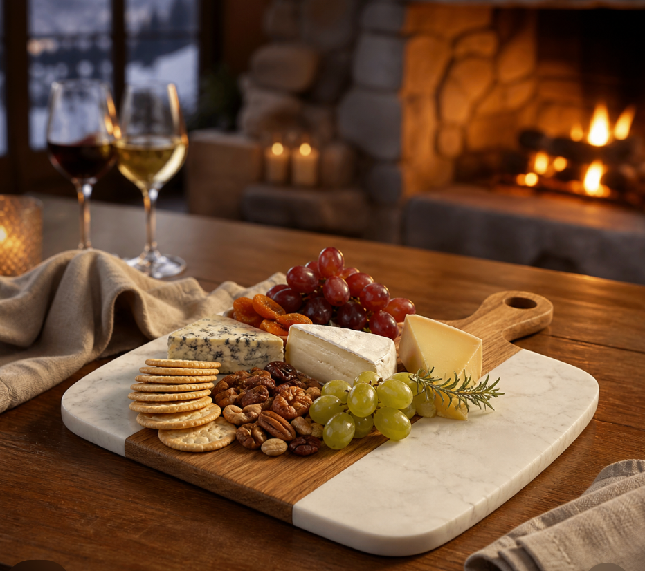 Marble and Acacia Wood Serving Board with Serving Tools