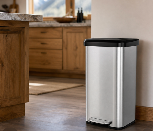 13-Gallon Silver Stainless Steel Step Trash Can with Soft Close Lid
