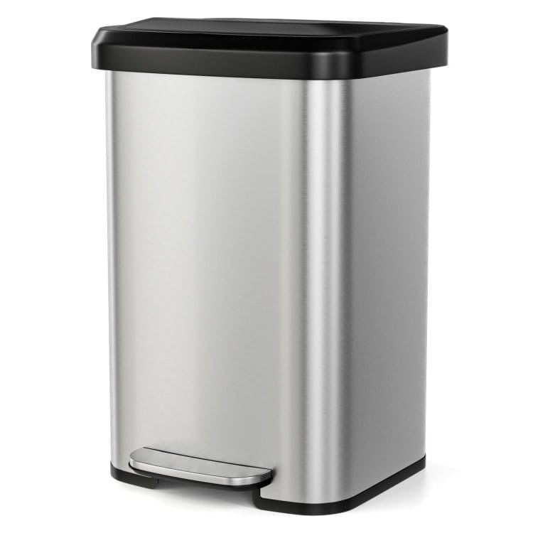 13-Gallon Silver Stainless Steel Step Trash Can with Soft Close Lid-1