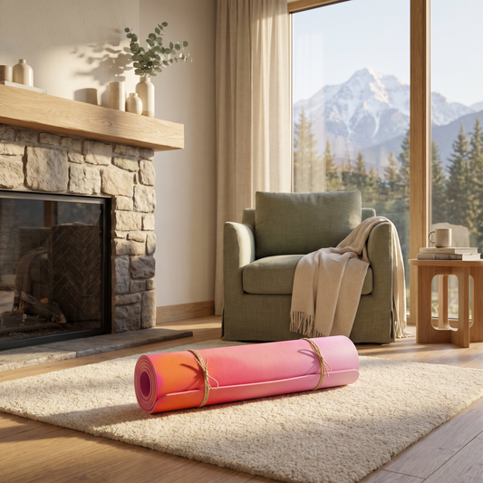 Arrakis Yoga Mat | Non-Slip Eco Mat - lifestyle photo in mountain cabin setting