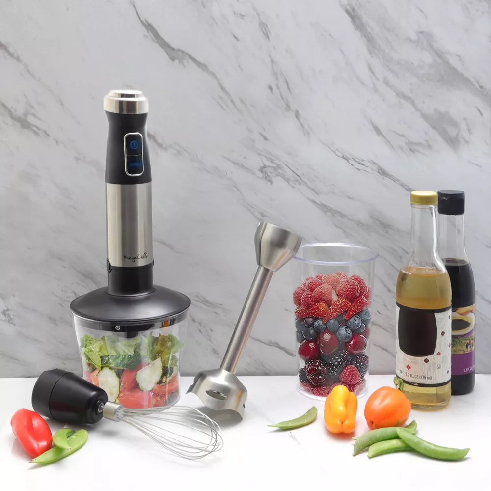 MegaChef 4-in-1 Multipurpose Hand Blender | Whisk and Chopper