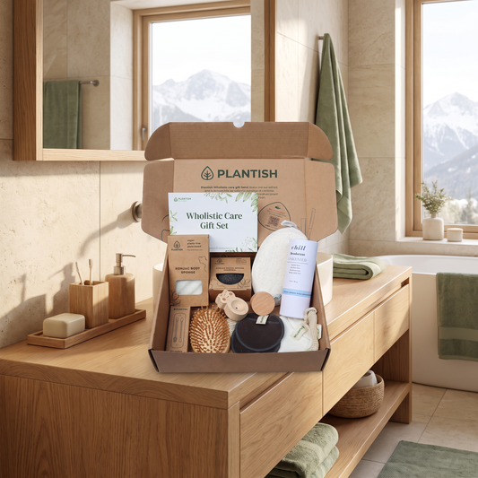 Wholistic Care Gift Set - The Bloom Set lifestyle photo in a mountain cabin bathroom