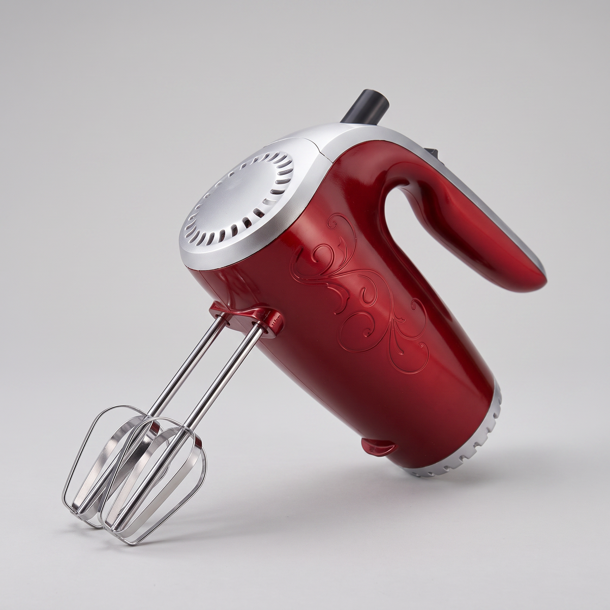 5-Speed Hand Mixer in red, clean studio catalog photo