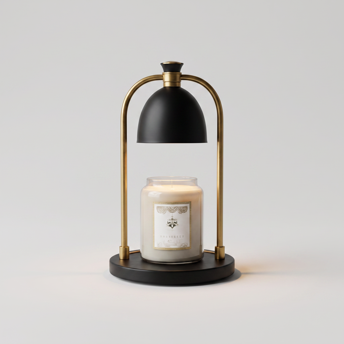 Black flameless candle warmer lamp with timer and 2 bulbs, clean studio catalog product photo on a white background