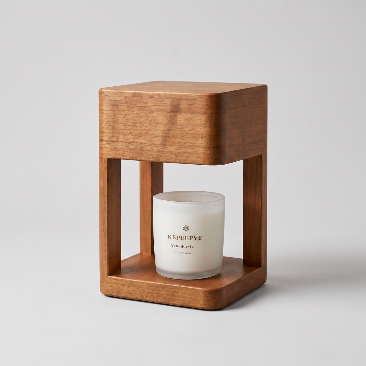 Wooden flame-free candle warmer lamp with timer and dual 35-watt bulbs, clean studio catalog product photo on a white background