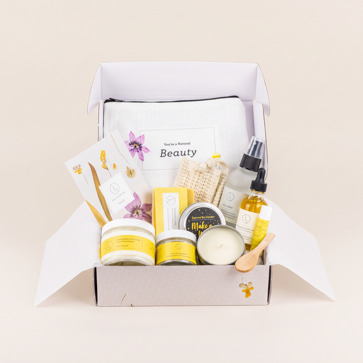 Natural citrus bath and body care package on clean white studio background