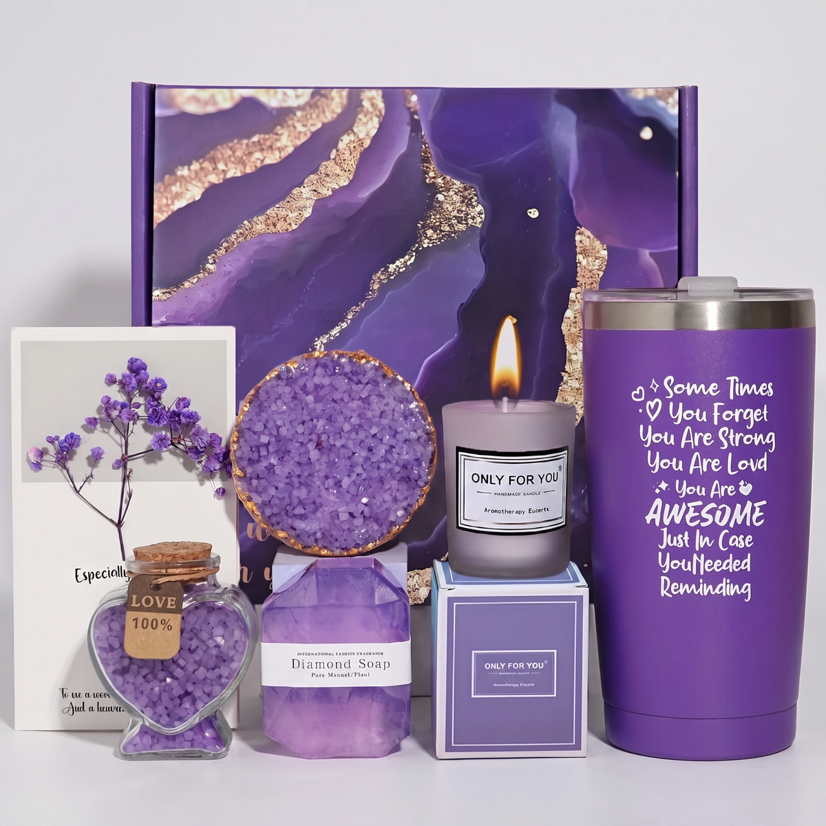 Crystal Lavender Bath Salt Gift Set clean studio catalog product photo on white background