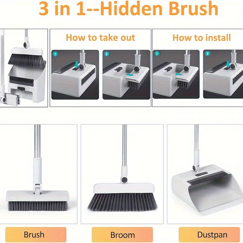 3-in-1 Home Cleaning Kit | Broom, Dustpan and Handheld Brush Set-4