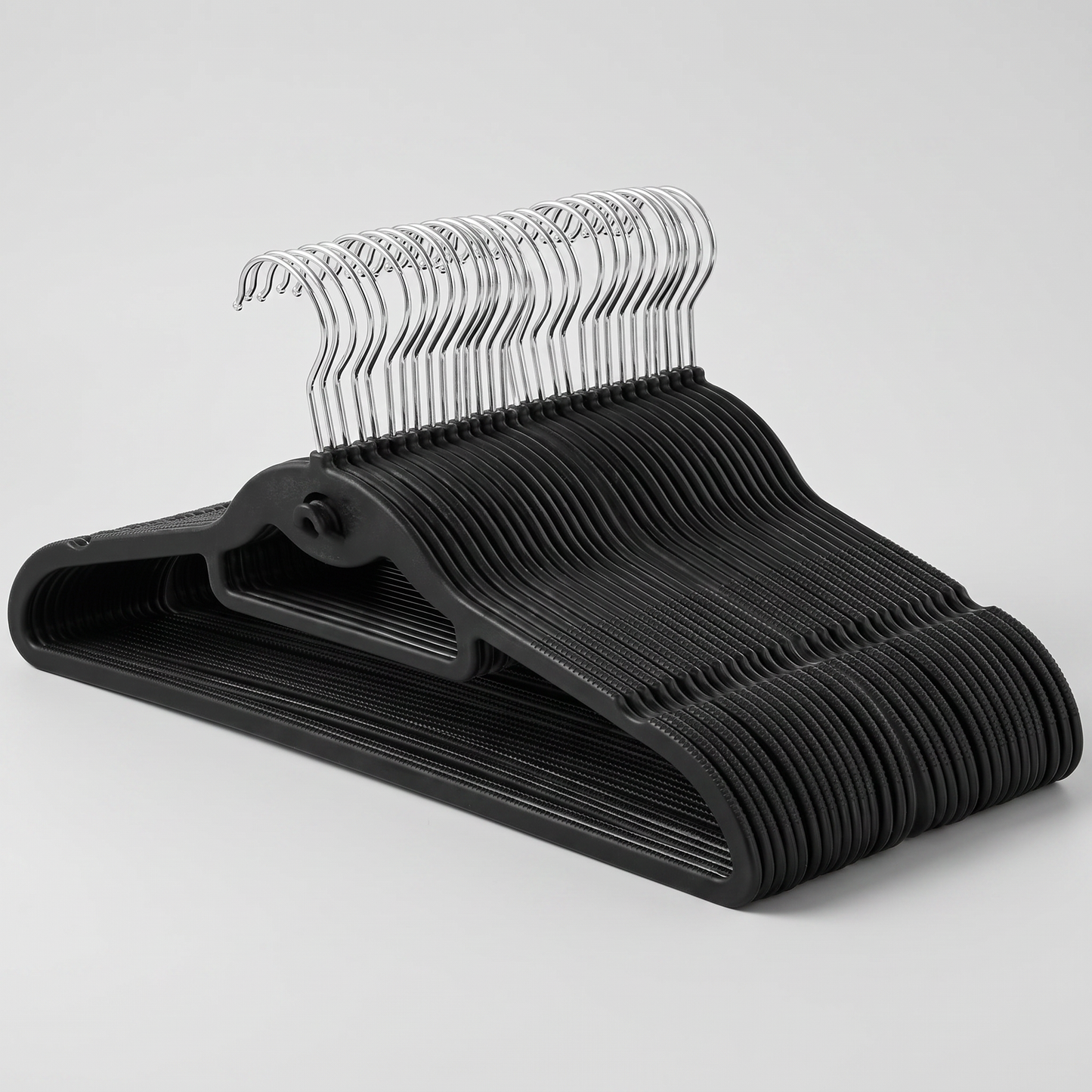 30-Piece Non-Slip Rubber Hangers in black, clean studio catalog photo