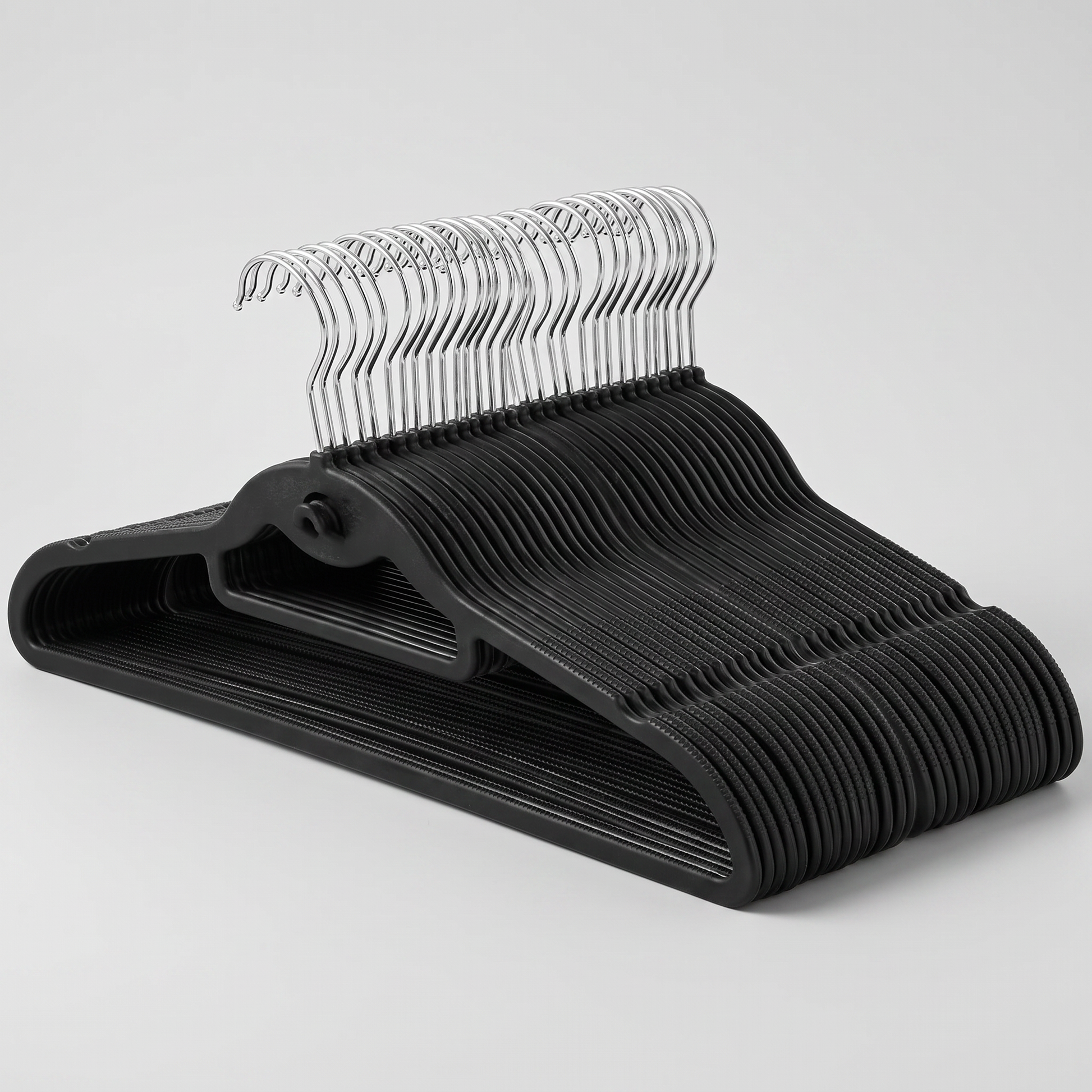 30-Piece Non-Slip Rubber Hangers in black, clean studio catalog photo