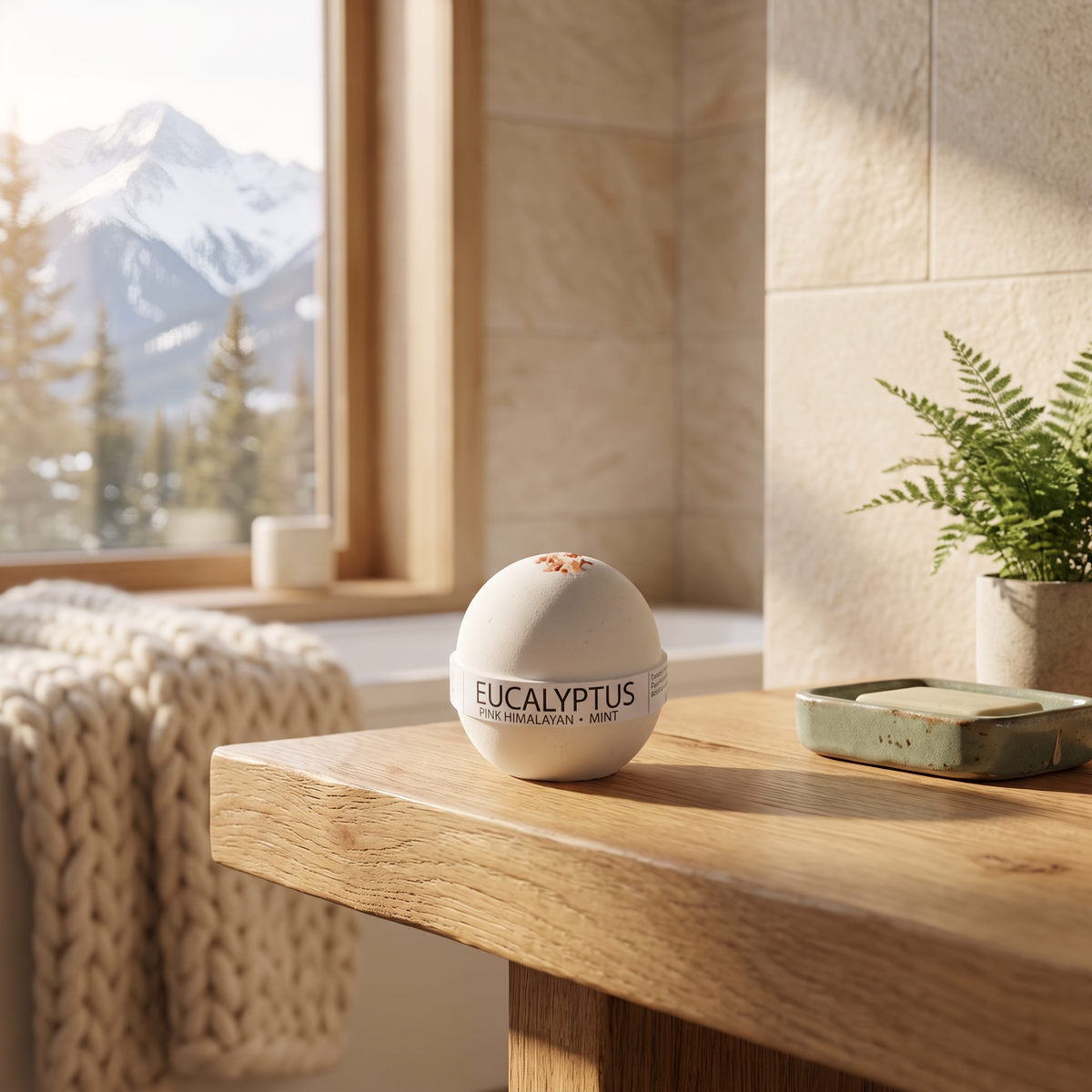 Eucalyptus Black Lava Bath Salt lifestyle bathroom scene