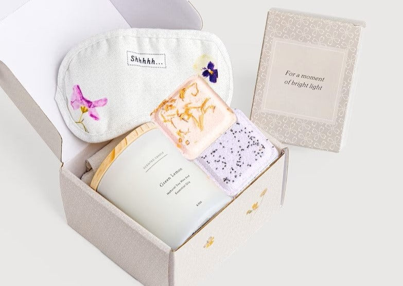 Green Lemon Candle Spa Gift Box,  Relaxing Package with Shower steamers and Eye Mask-0