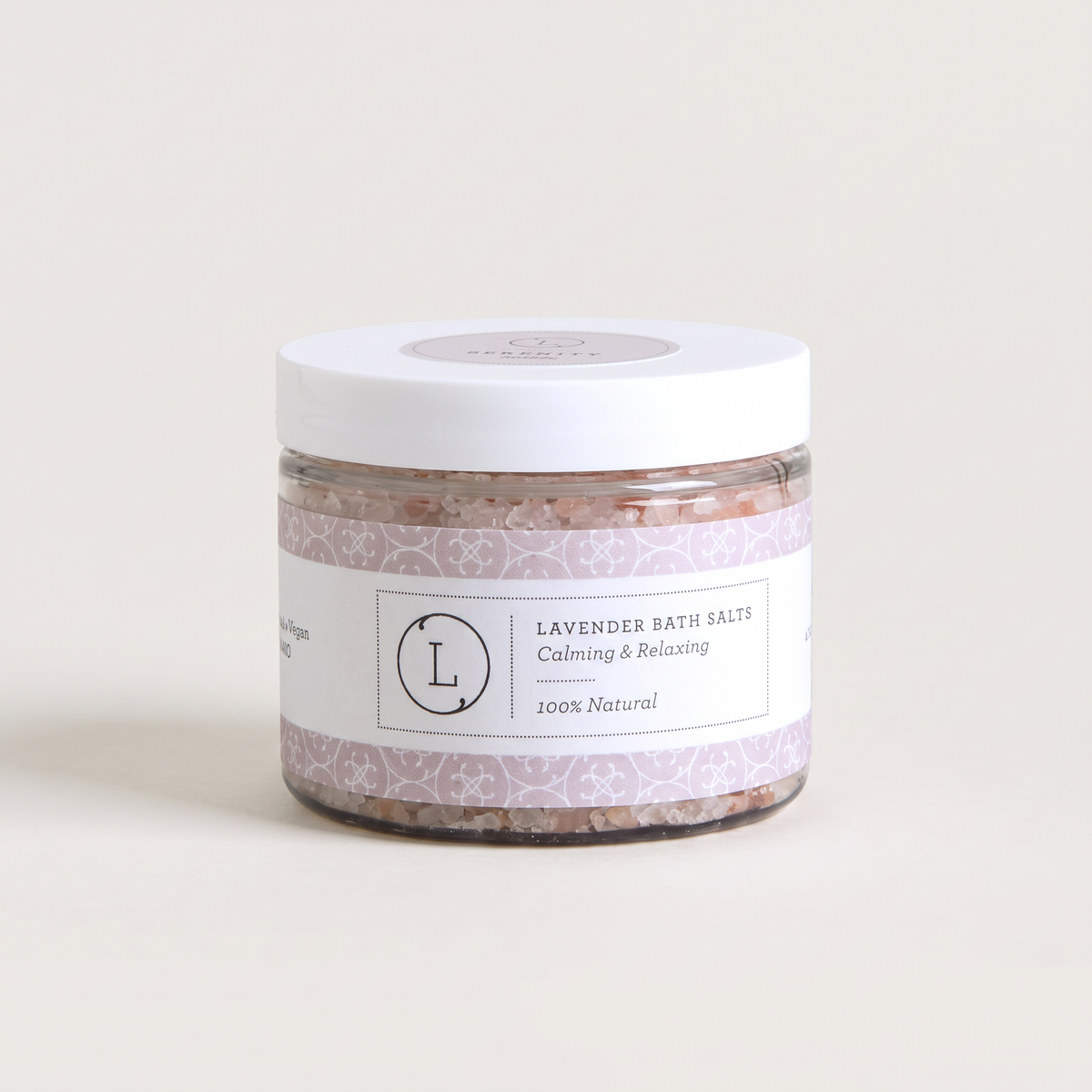 Lavender Natural Bath Salt Soak - clean studio catalog photo