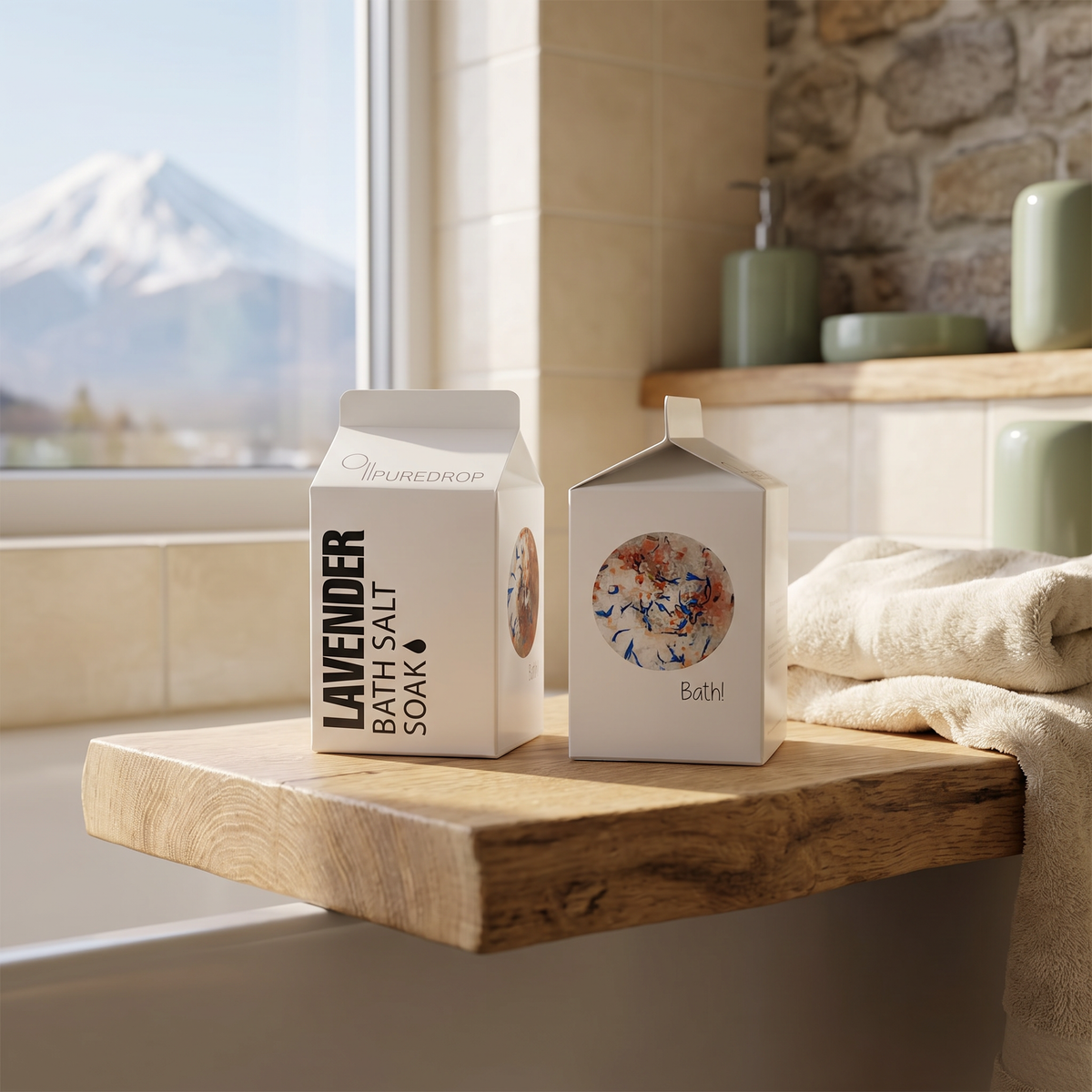 Lavender Pink Romance Bath Salt - lifestyle photo in mountain cabin setting