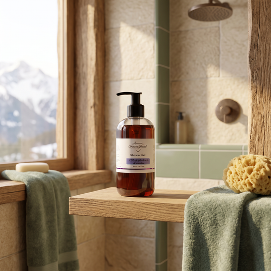 Luxury shower gel in a bathroom shower corner