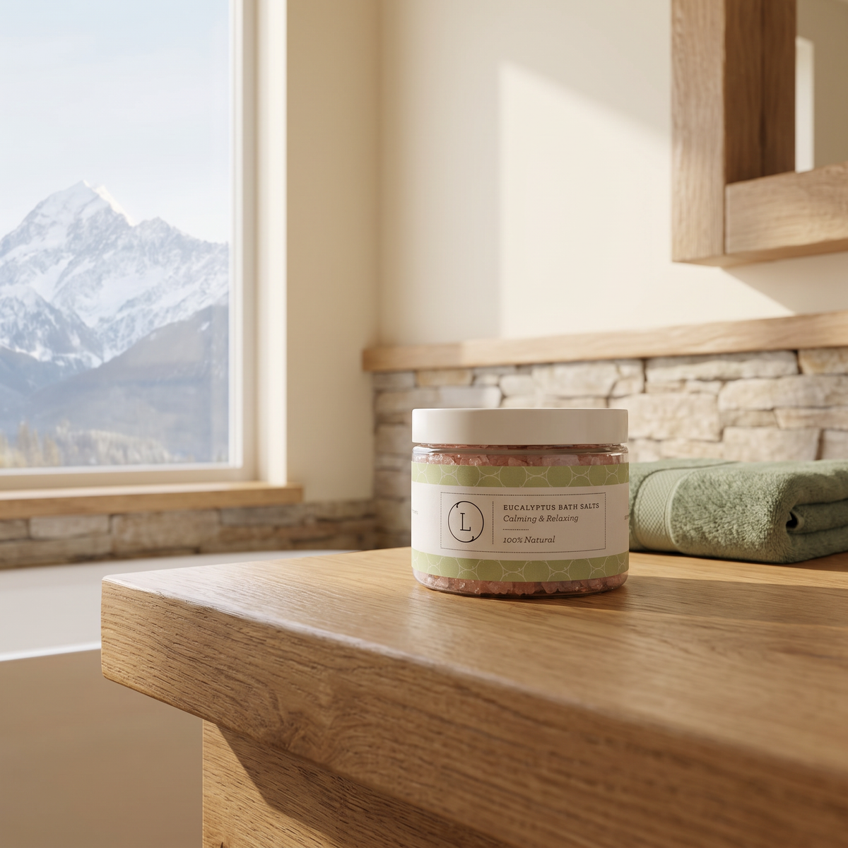 Natural Eucalyptus Bath Salts lifestyle bathroom scene