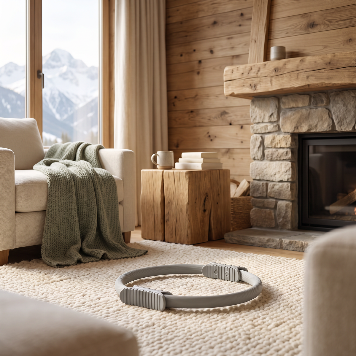 Pilates Yoga Ring - lifestyle photo in mountain cabin setting