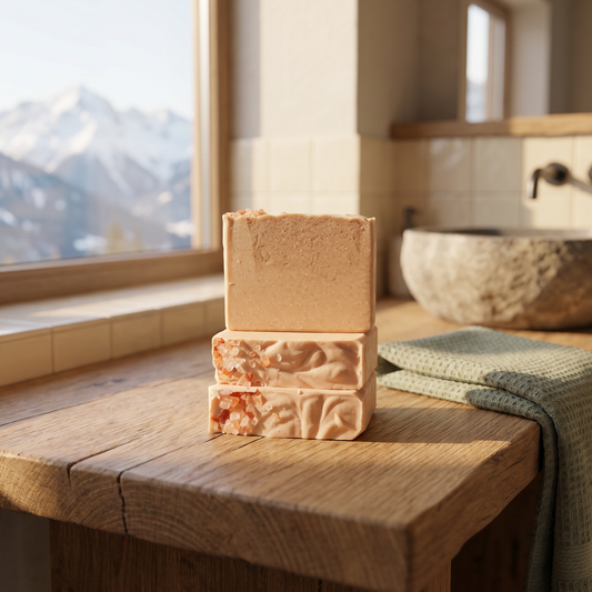 Pink Himalayan Salt Soap lifestyle bathroom scene