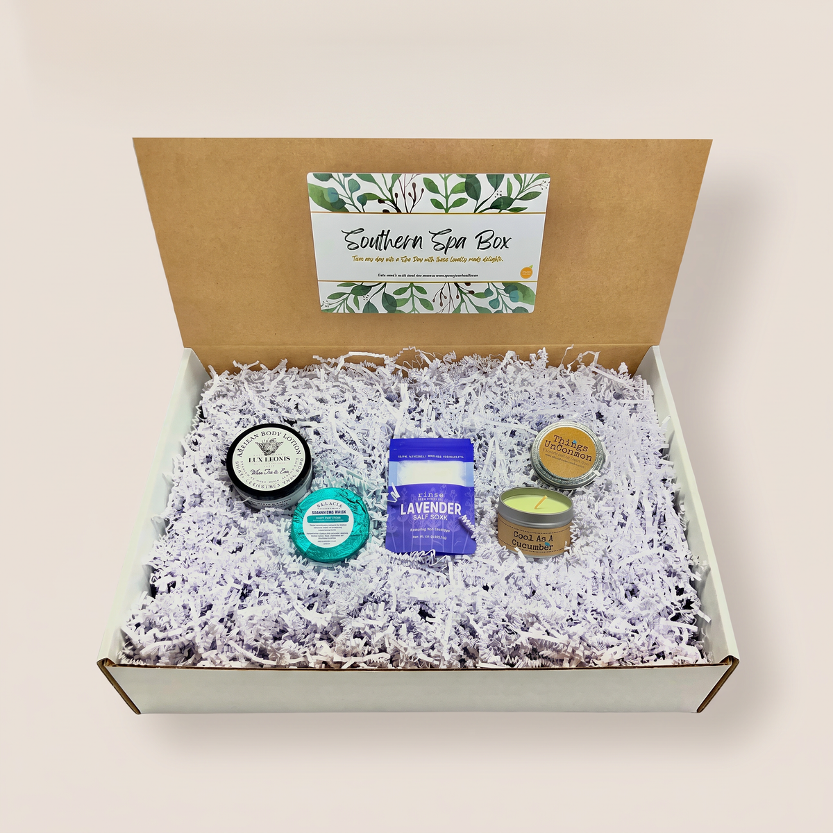 Southern Spa Gift Box clean studio catalog photo